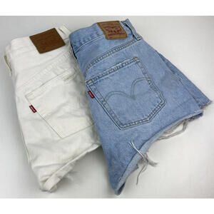 Levis  501 Denim Shorts Womens Blue White Distressed Raw Hem 29 Levi’s Jorts Lot